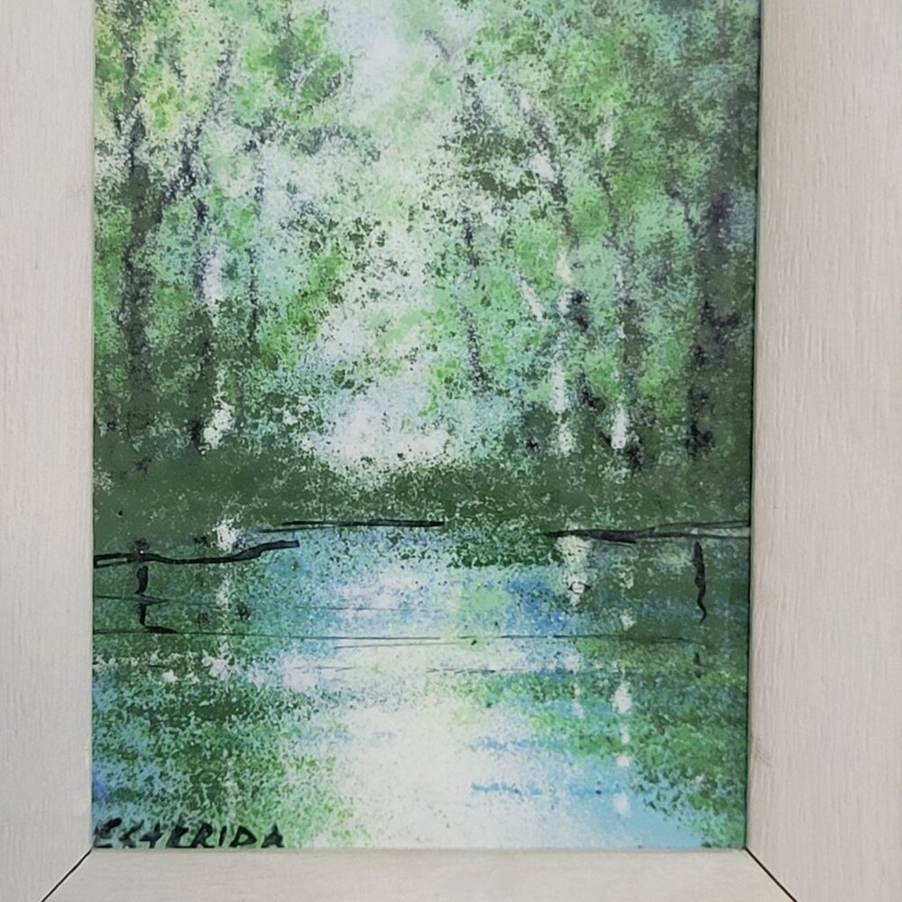 Original Esterida Enamel on Copper River Birch tree Landscape Framed - Picture 2 of 4